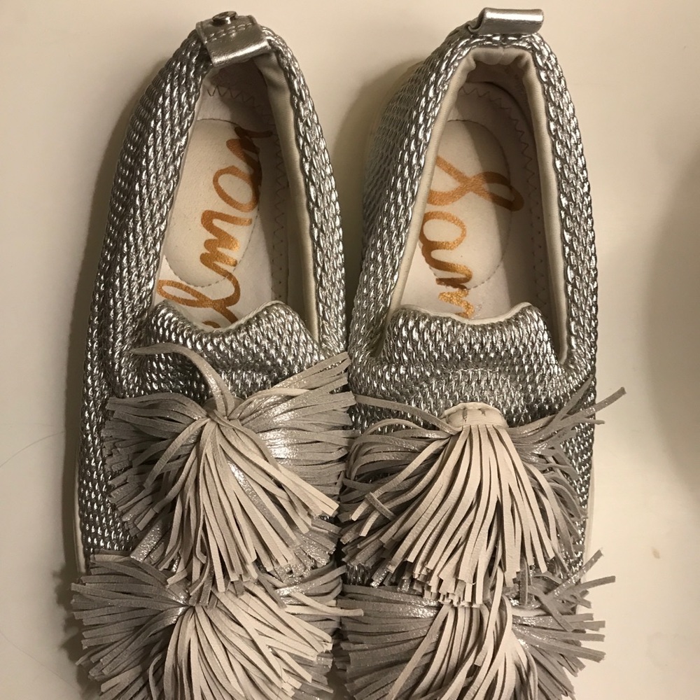 SAM EDELMAN SILVER SLIP ONS!!